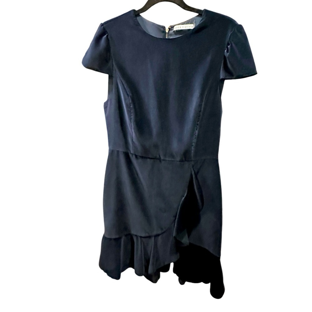 Alice + Olivia Elegant Navy velvet ruffle Dress size 12